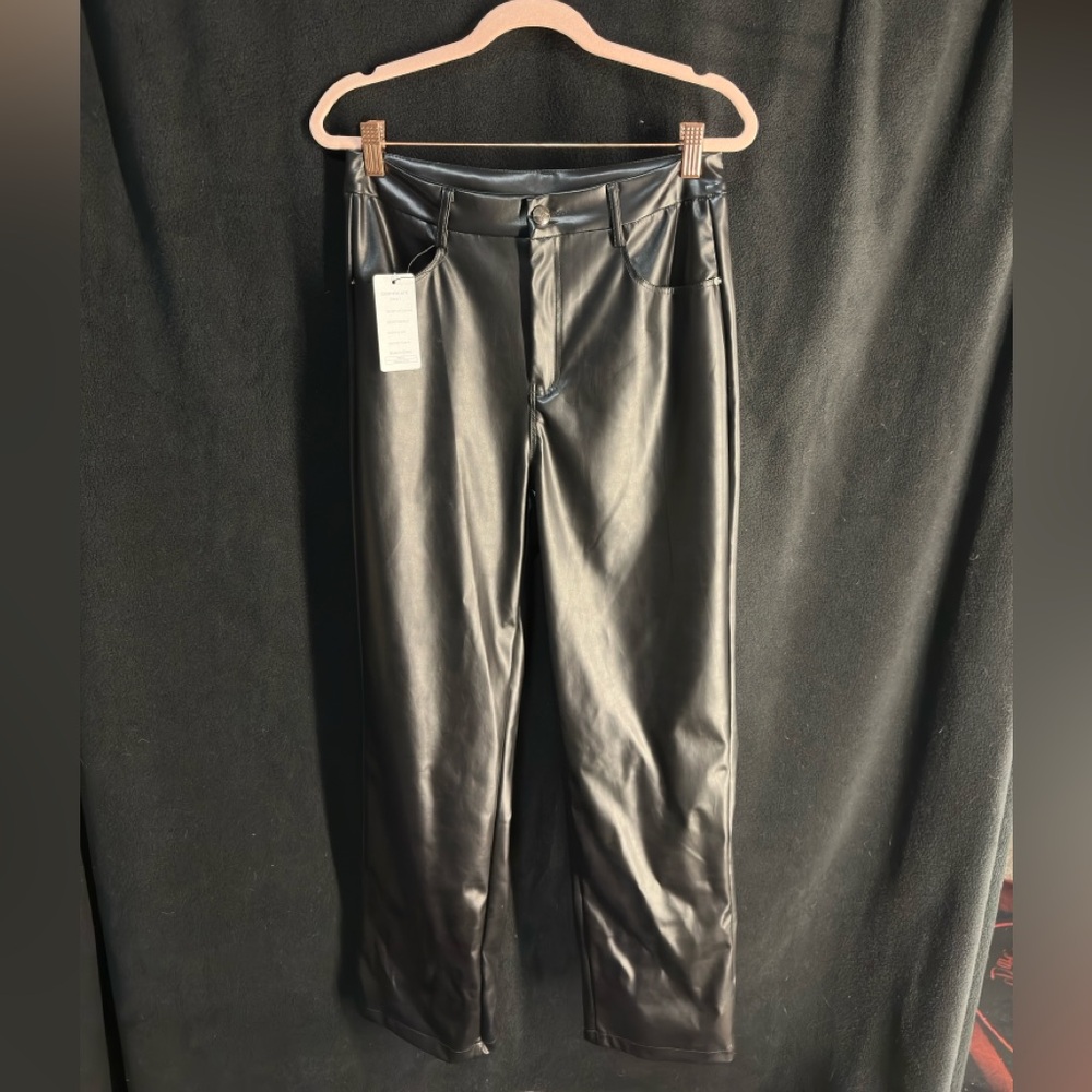 Black Straight Leg Leather Pants